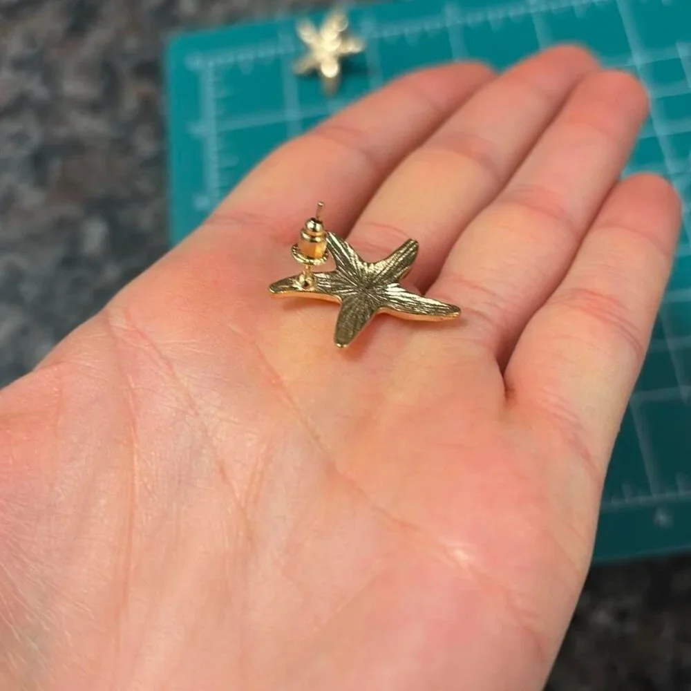 The Celeste Gold starfish Nantucket cape cod stud earrings